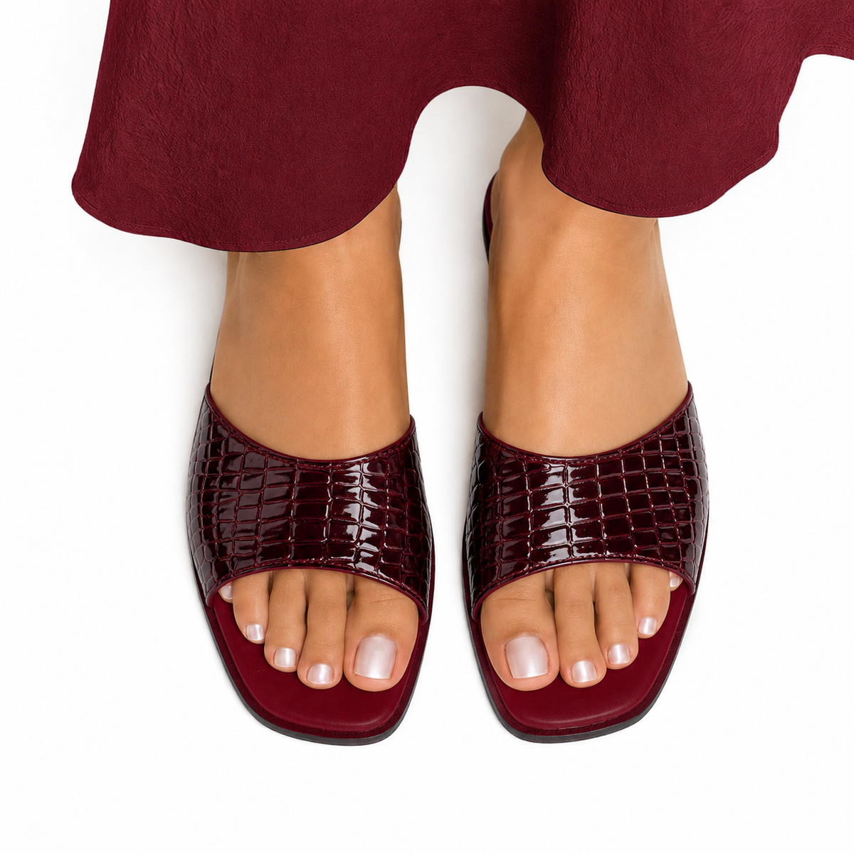 Lana - Women's Crocodile Print Oxblood Heels