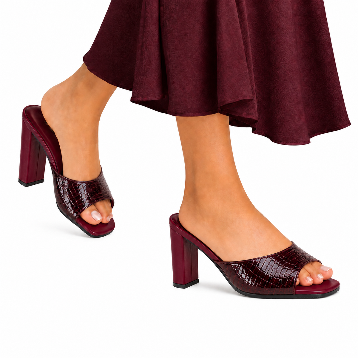 Lana - Women's Crocodile Print Oxblood Heels