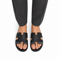 Cameron PRINTED - Men's Black Calf Leather Slippers