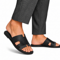 Cameron PRINTED - Men's Black Calf Leather Slippers