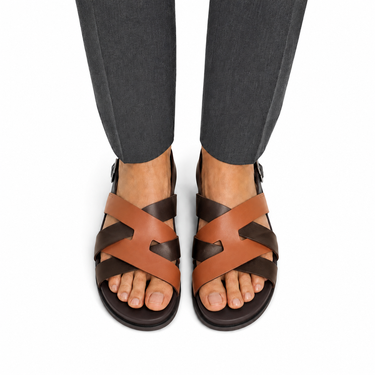 Galo - Men's Dark Brown & Tan Calf Leather Sandal