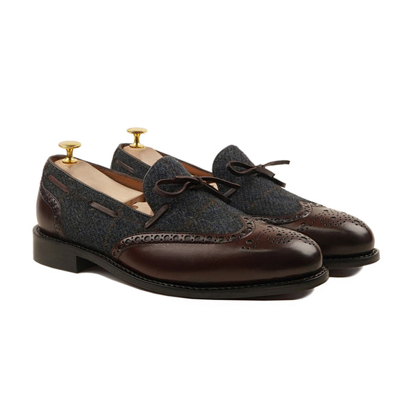 Dubnion - Men's Dark Brown Calf Leather And Harris Tweed Loafer - Goodyear Welted