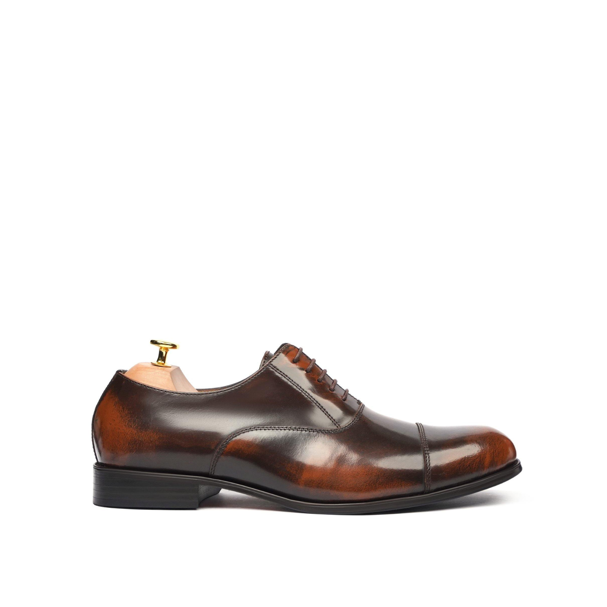 Dago - Men's Burnished Tan Brown Box Leather High Shine Oxford Shoe