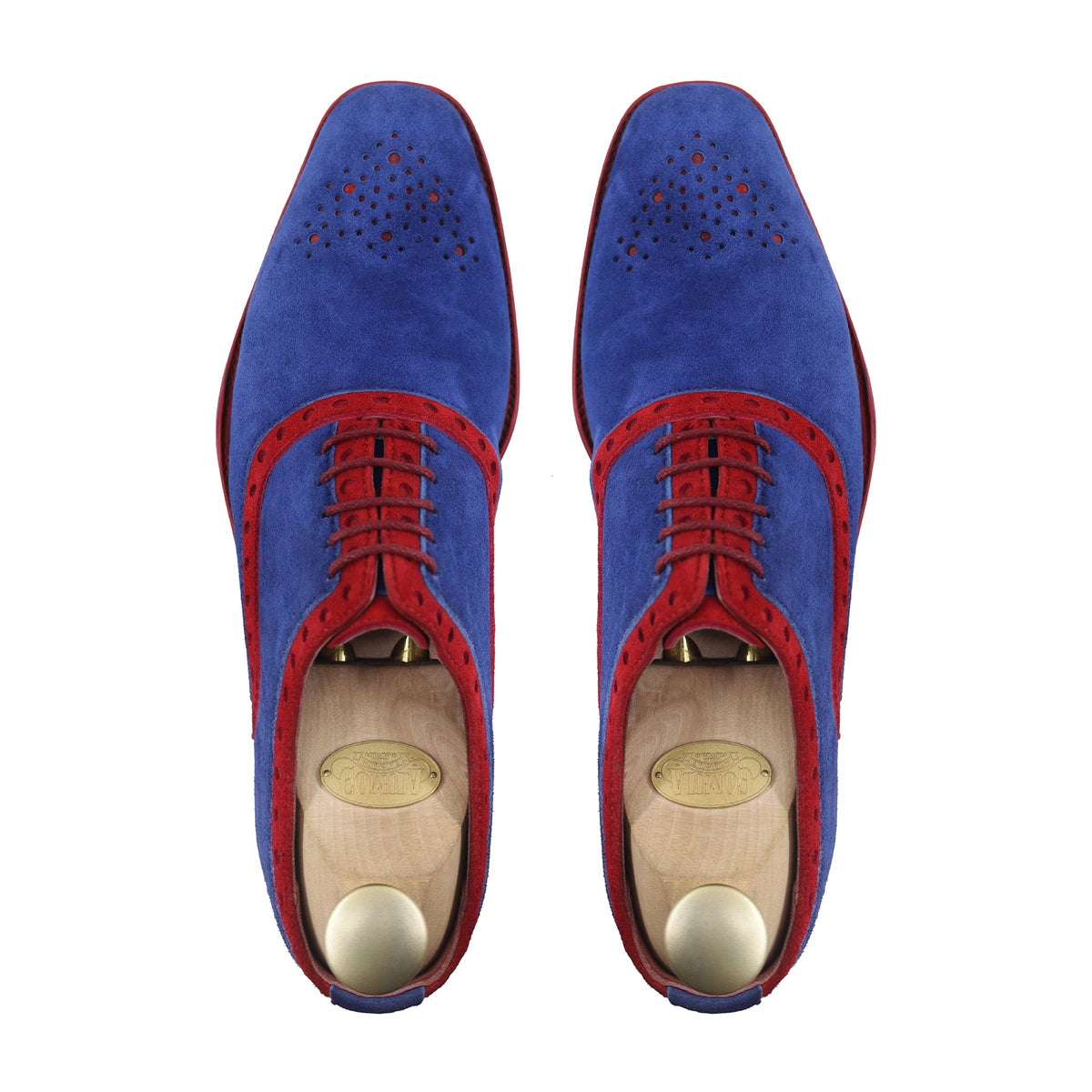 Damon - Men's Red and Blue Kid Suede Oxford Shoe