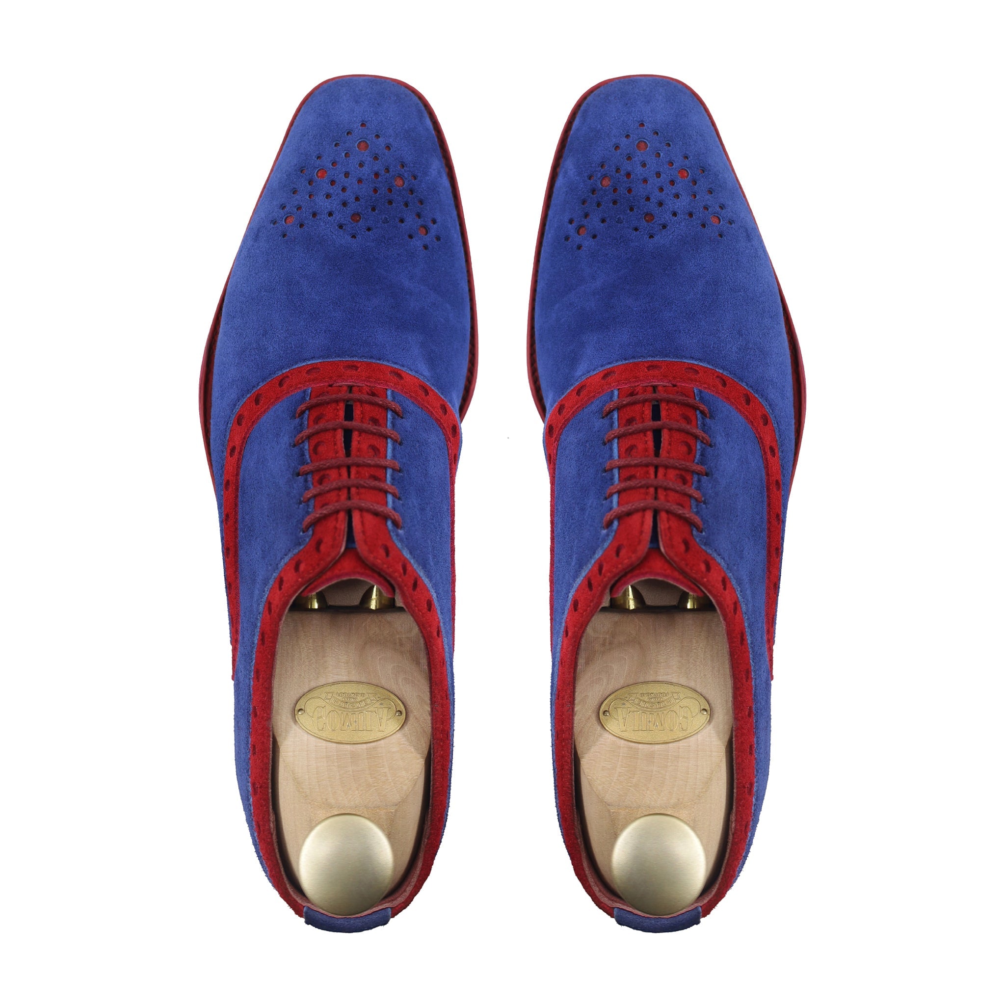 Damon - Men's Red and Blue Kid Suede Oxford Shoe
