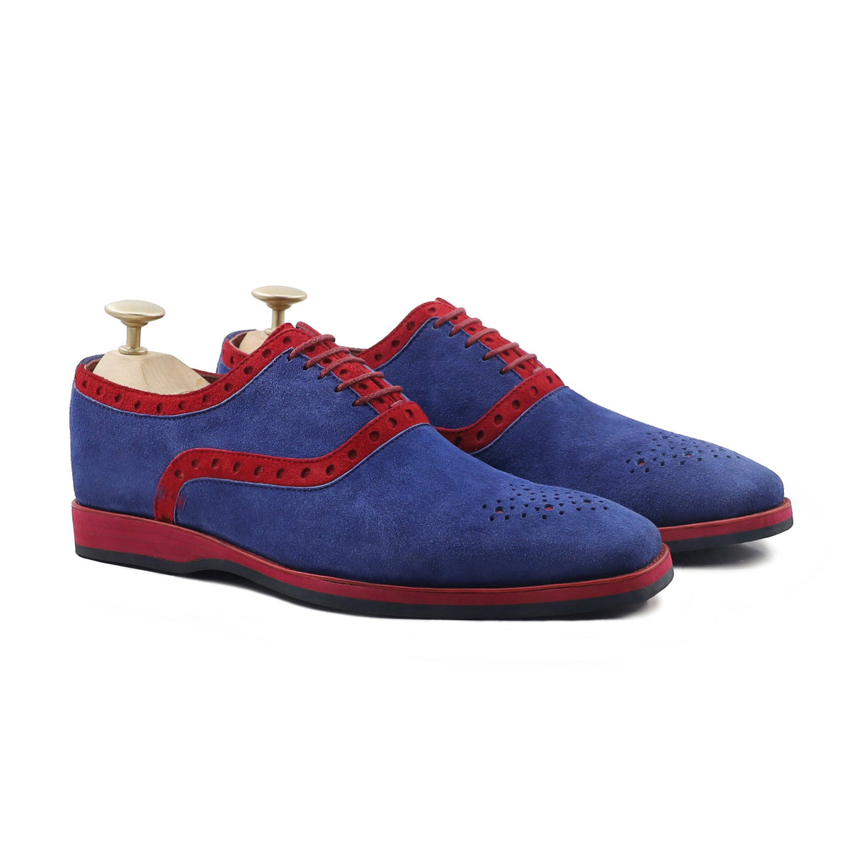 Damon - Men's Red and Blue Kid Suede Oxford Shoe