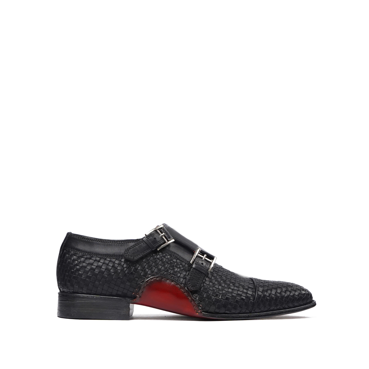 Dasoki - Men's Black Hand Woven Calf Leather Double Monkstrap
