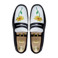 Boulia - Men's Black and White Calf Leather Loafer (Sunflower Embroidery)