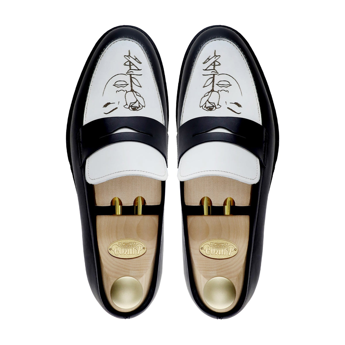 Hobart - Men's Black and White Calf Leather Loafer (Face Edition)