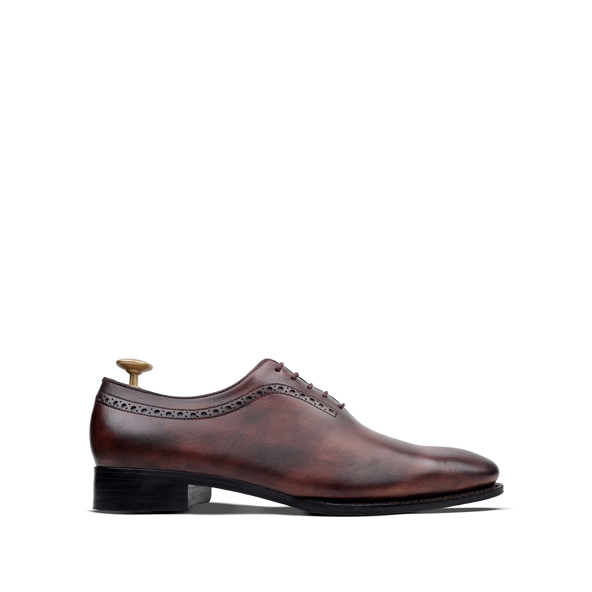 Grant - Men's Brown Patina Calf Leather Wholecut Shoe