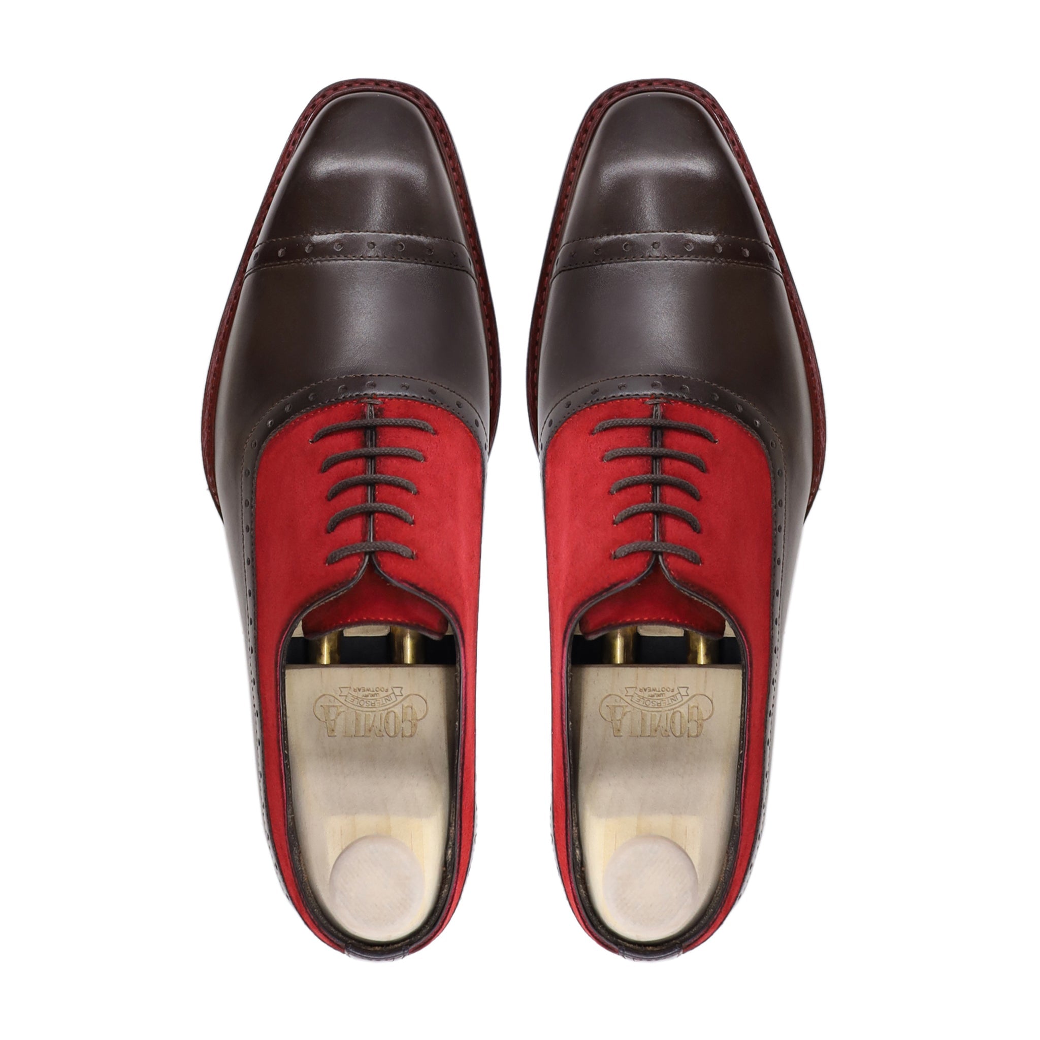 Travis - Men's Dark Brown and Red Kid Suede Oxford Shoe - Goodyear Welted