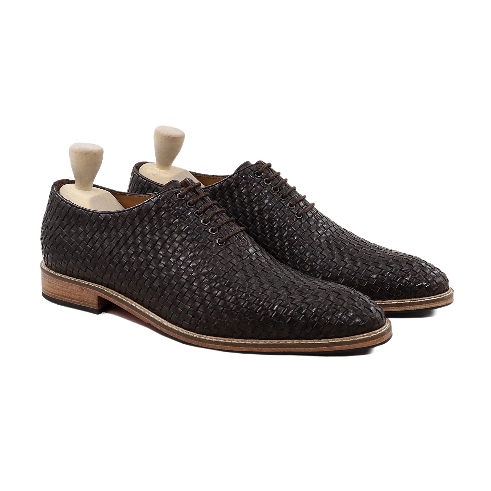 Zion - Men's Dark Brown Hand Woven Calf Leather Wholecut Shoe