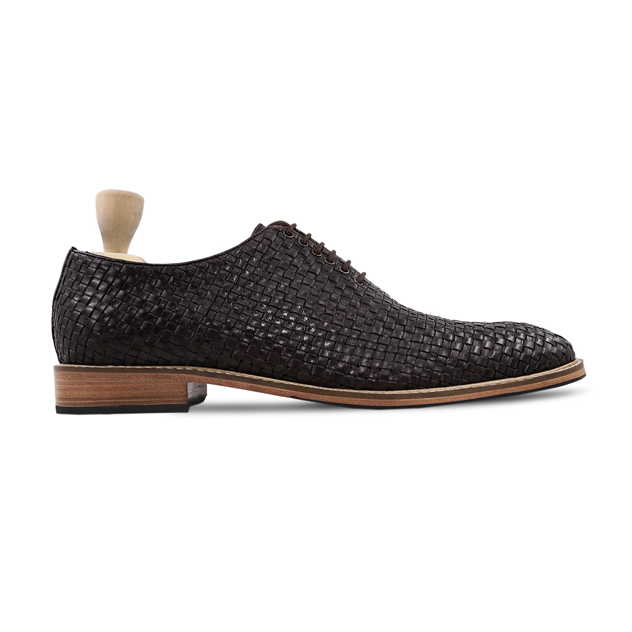 Zion - Men's Dark Brown Hand Woven Calf Leather Wholecut Shoe