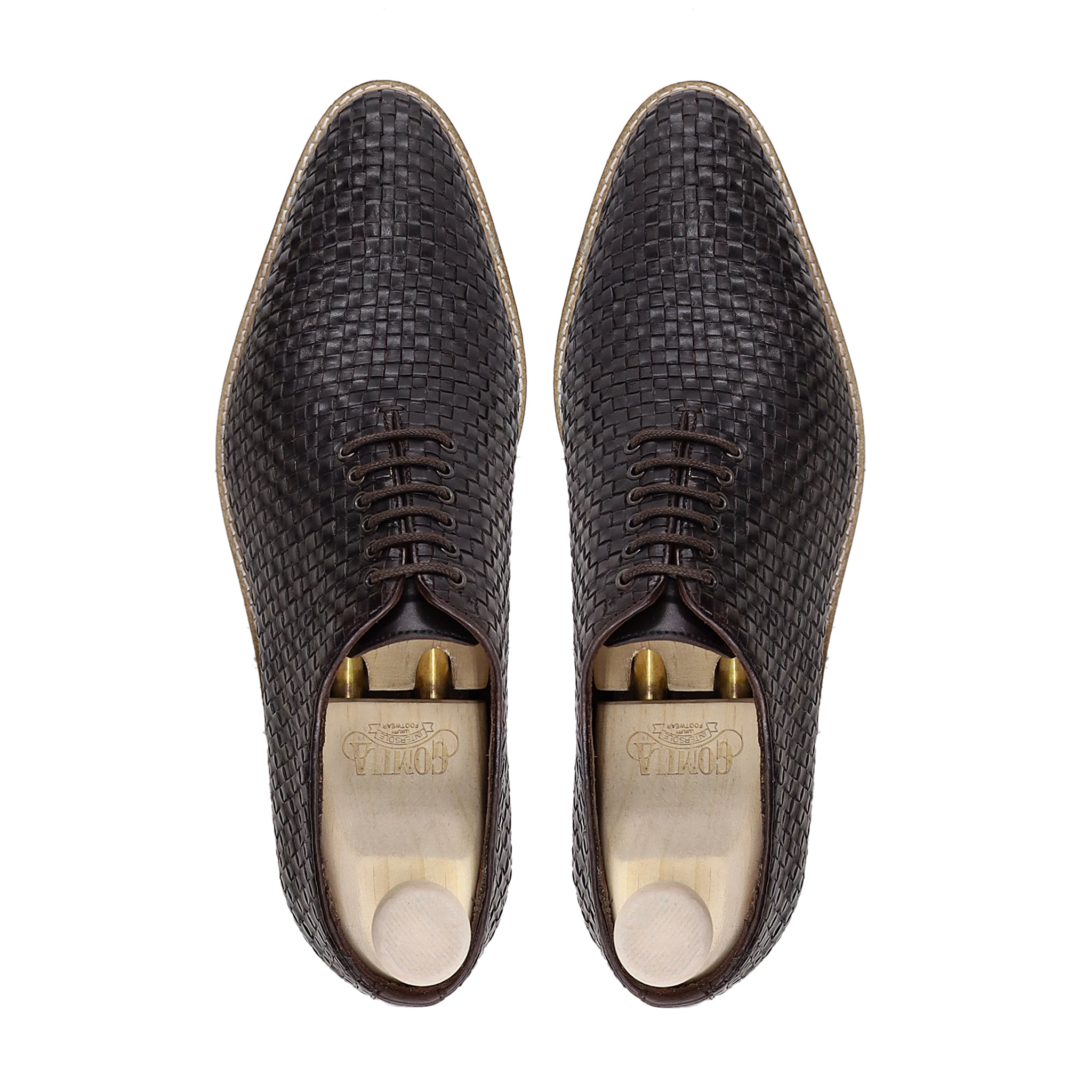 Zion - Men's Dark Brown Hand Woven Calf Leather Wholecut Shoe