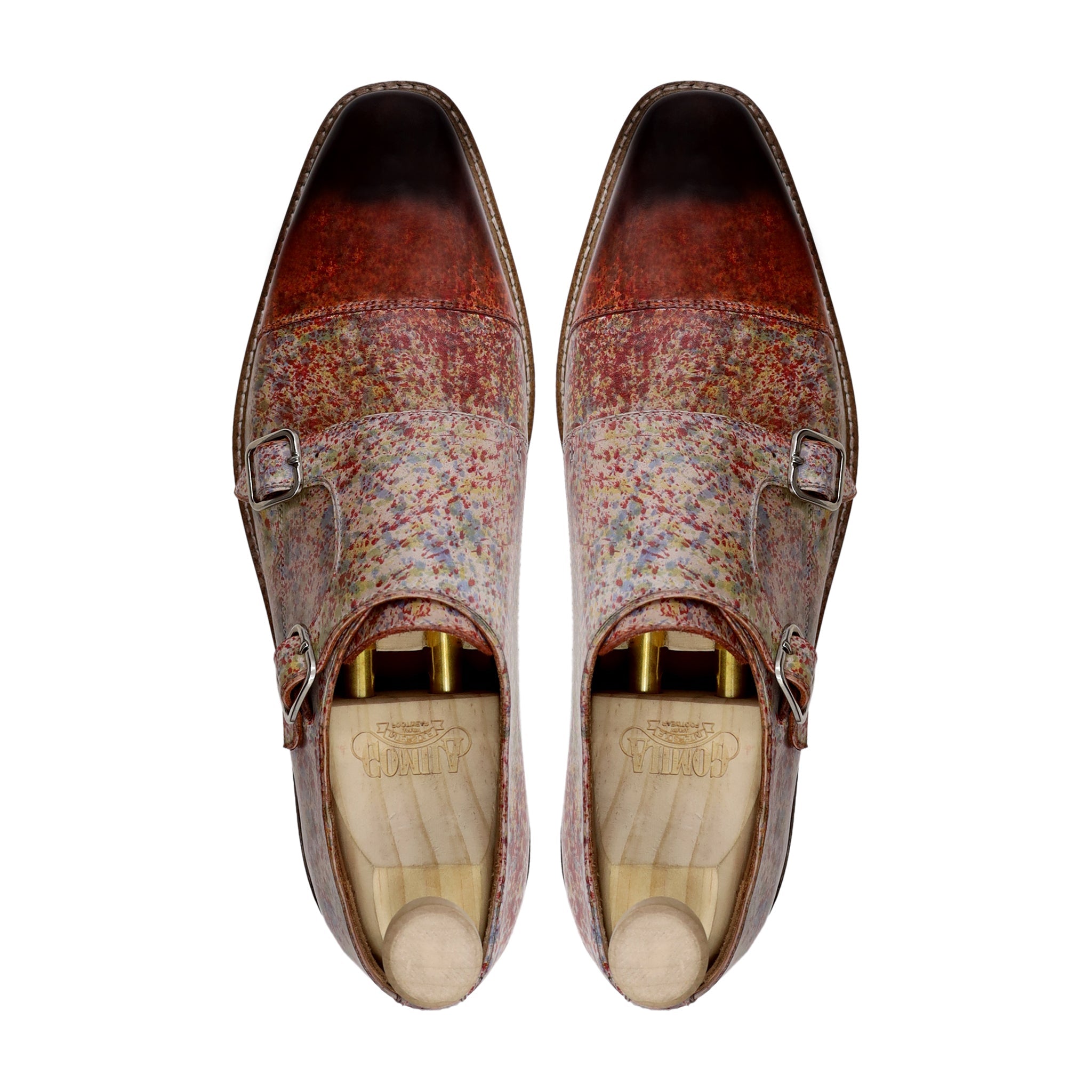 Emilio - Men's Multi Coloured Jackson Pollock Calf Leather Double Monkstrap