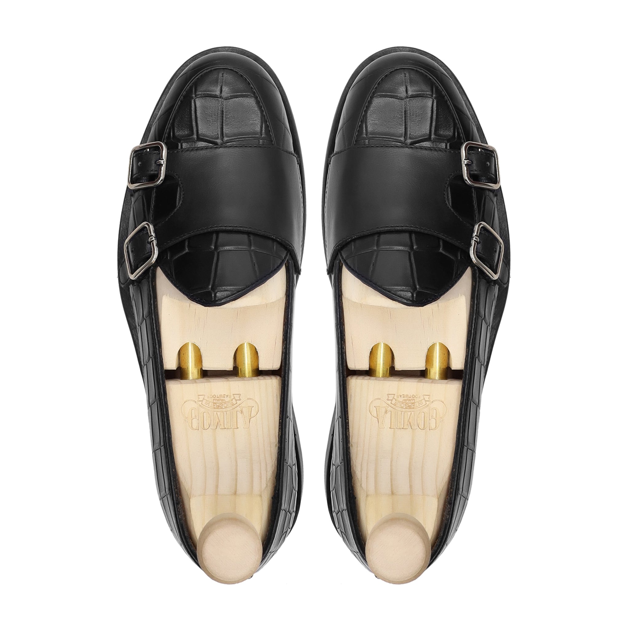 Sebastian - Men's Black Calf Leather Double Monkstrap - Goodyear Welted