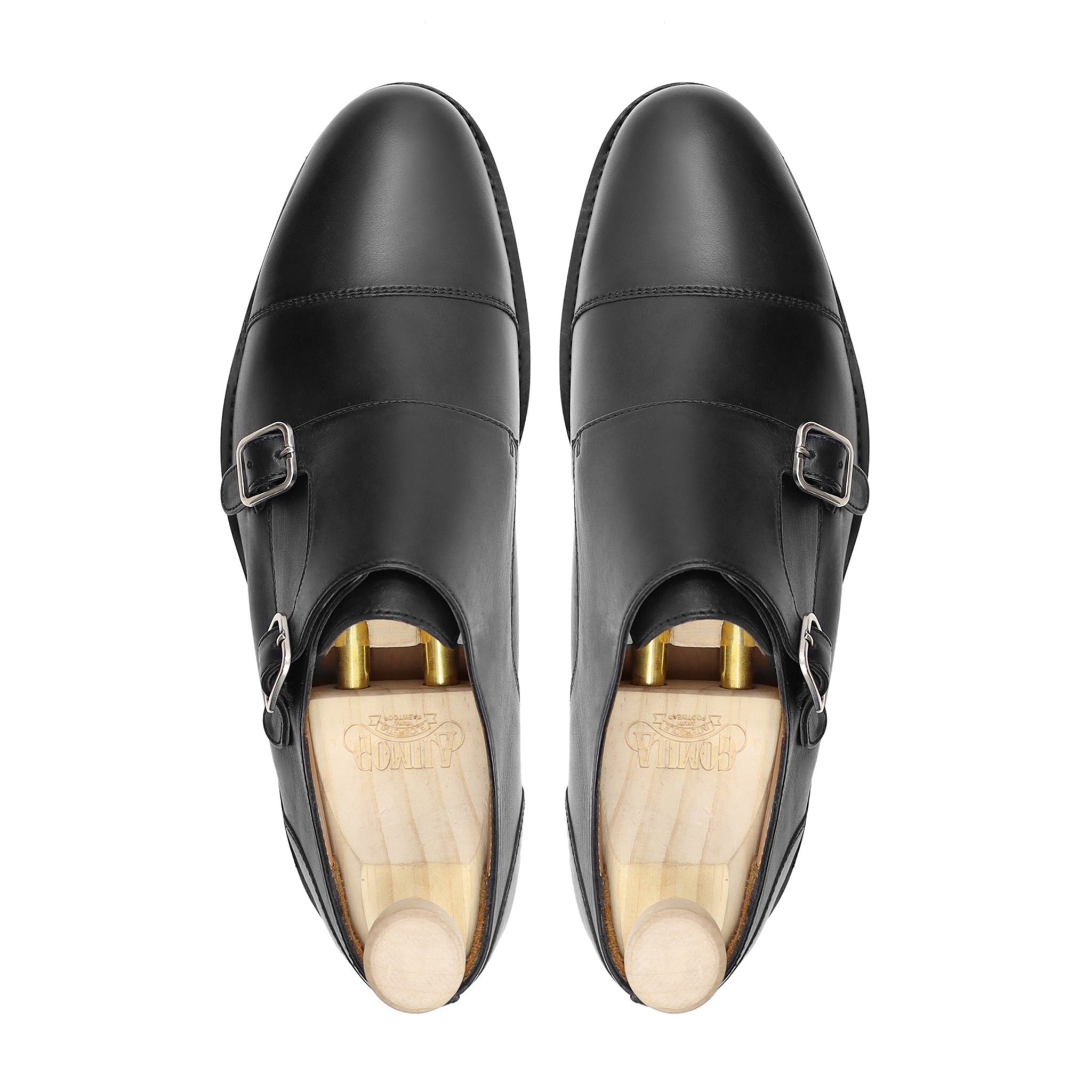 Shajara - Men's Black Calf Leather Double Monkstrap - Goodyear Welted