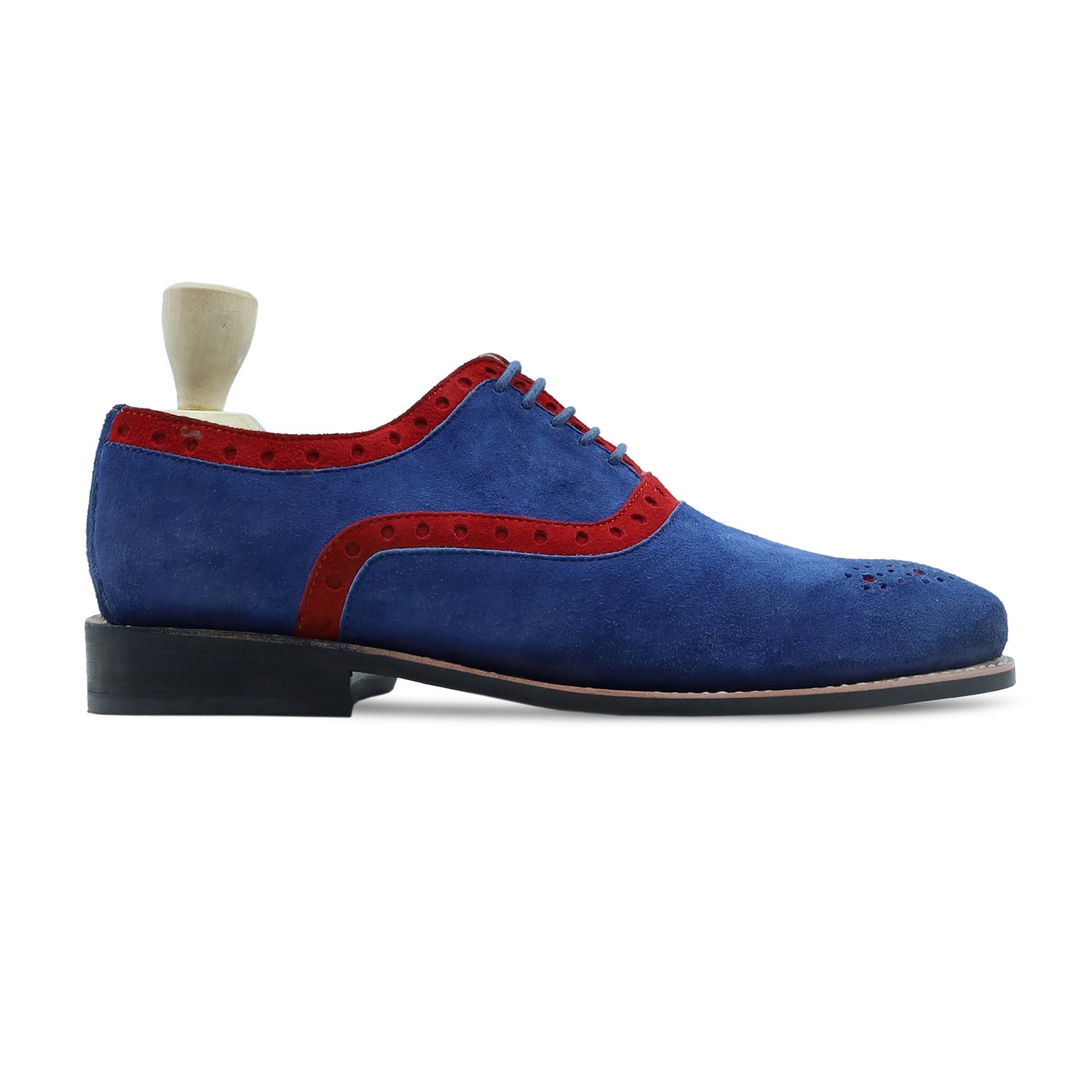 Qirdag - Men's Red and Light Blue Kid Suede Oxford Shoe - Goodyear Welted