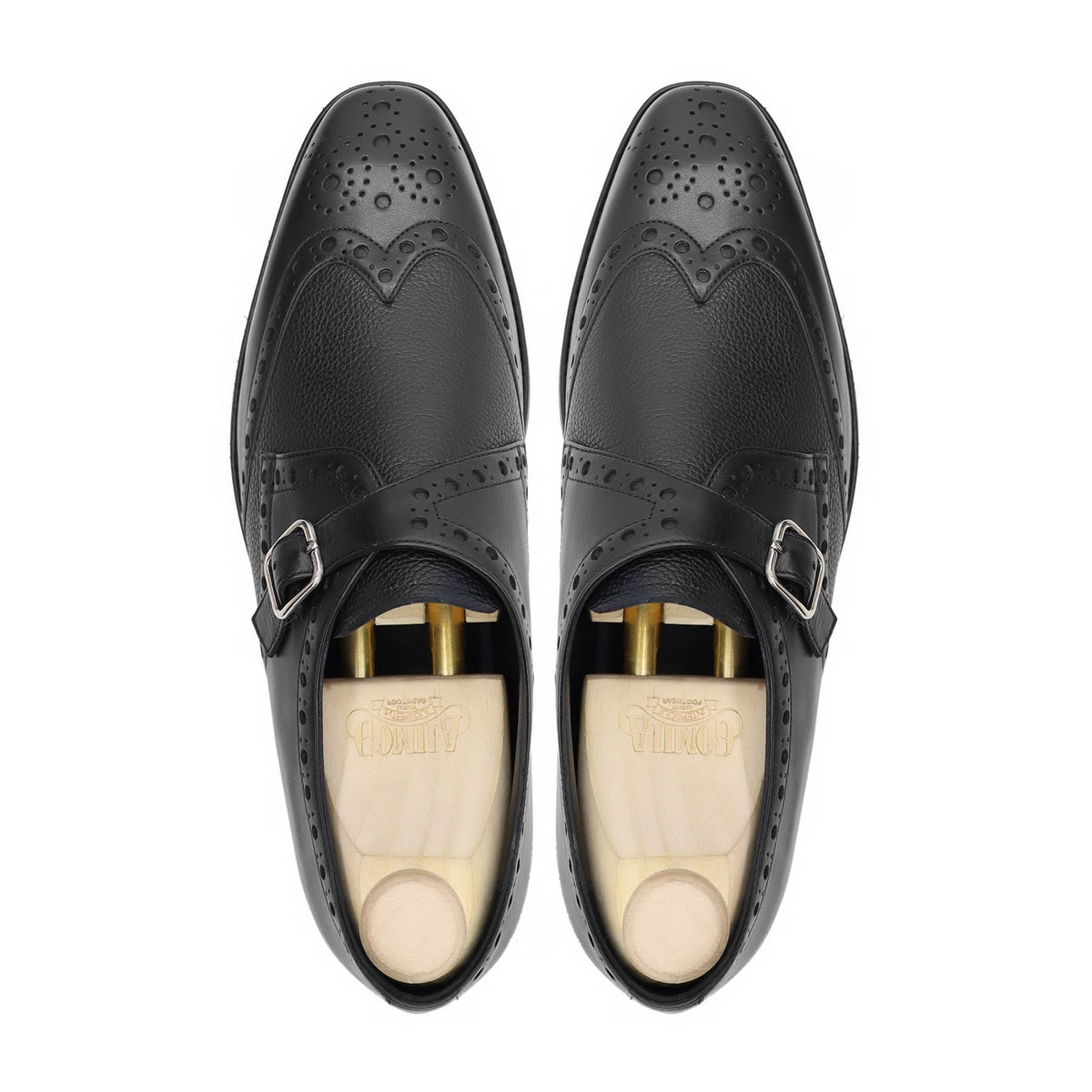 Rivaldo - Men's Black Calf and Pebble Grain Leather Single Monkstrap