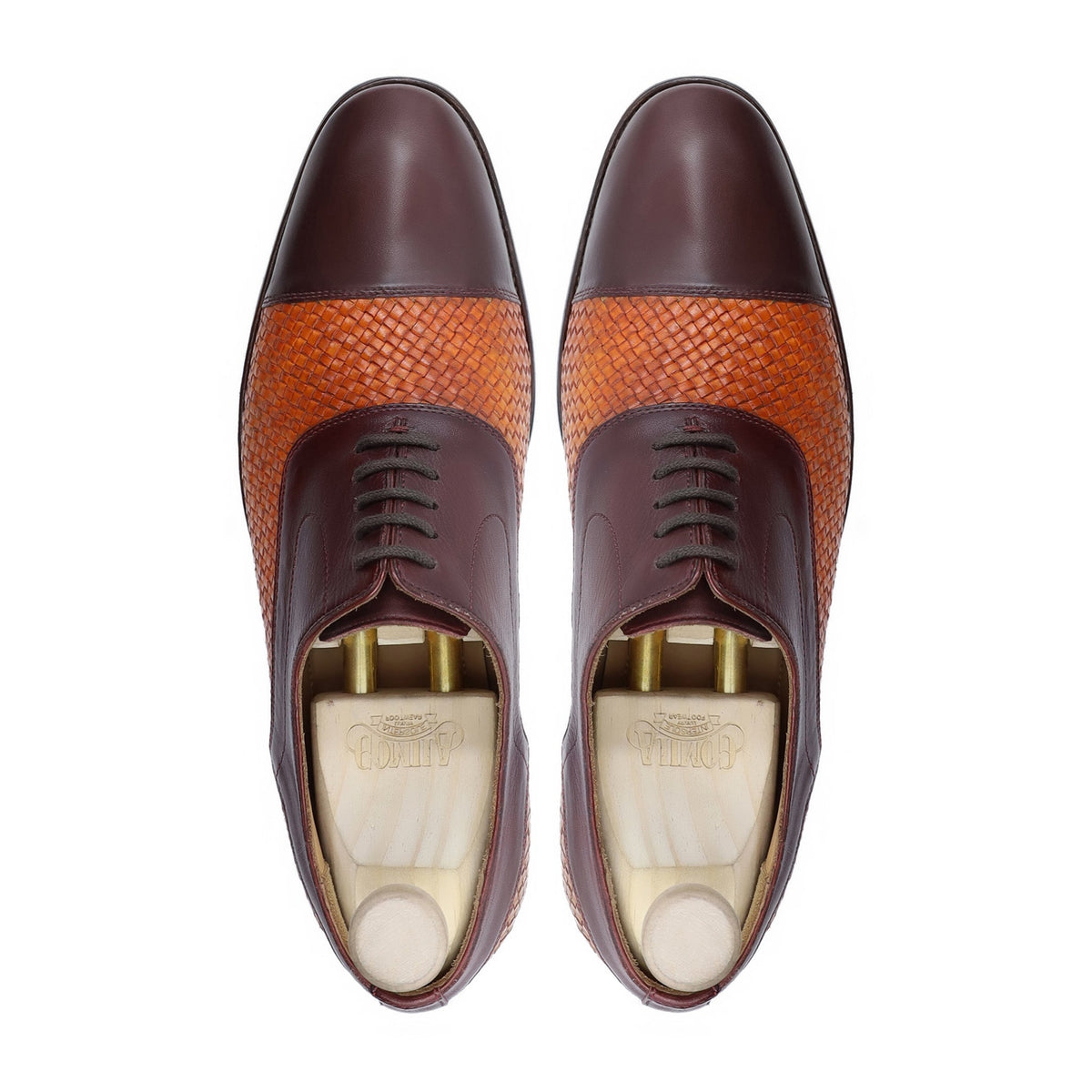 Lusaka - Men's Dark Brown Calf and Tan Hand Woven Calf Leather Oxford Shoe