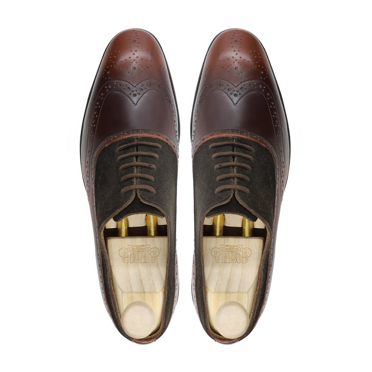Norman - Men's Burnished Brown Calf Leather and Dark Brown Kid Suede Oxford Shoe