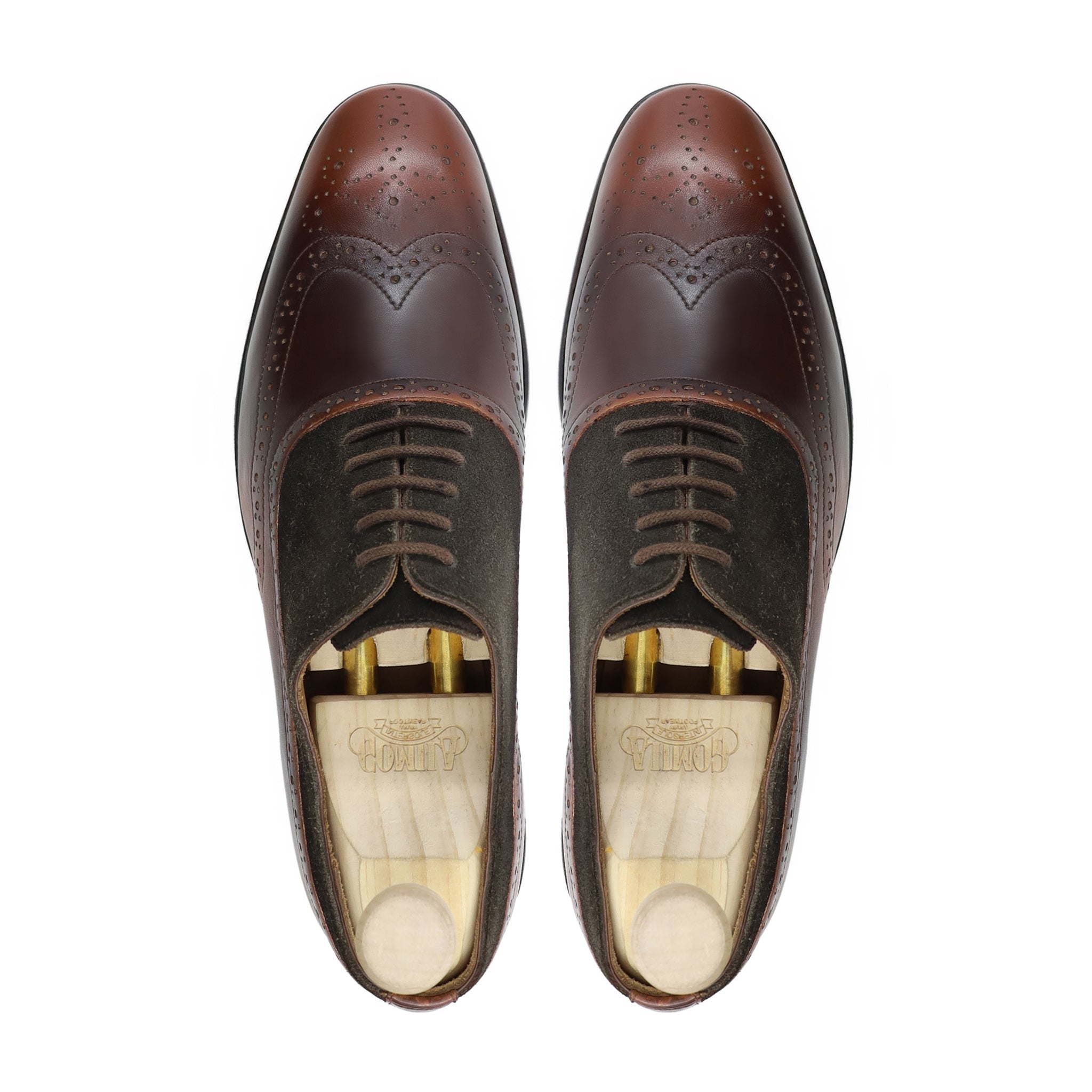 Norman - Men's Burnished Brown Calf Leather and Dark Brown Kid Suede Oxford Shoe