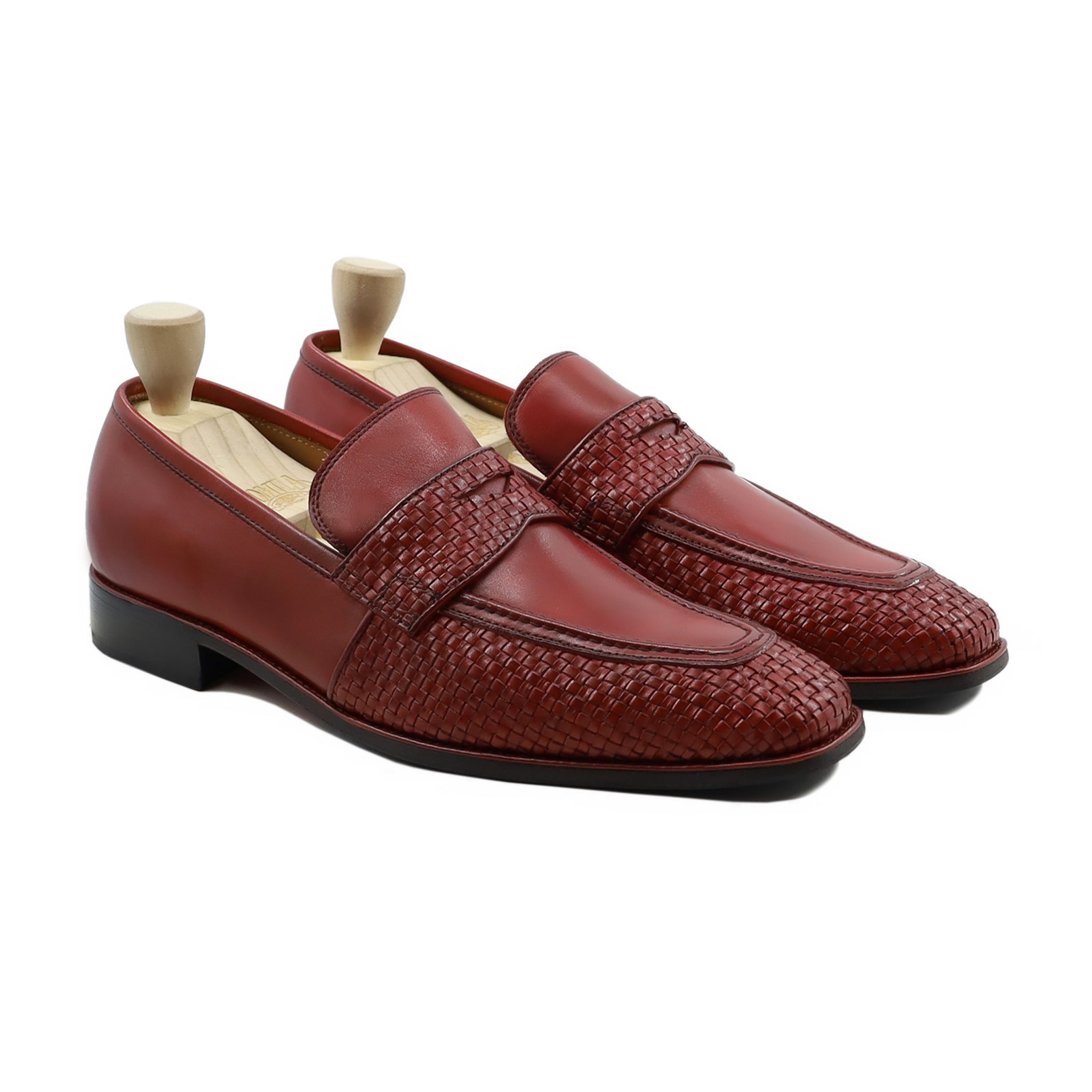 Rhenon - Men's Oxblood Calf and Hand Woven Calf Leather Loafer