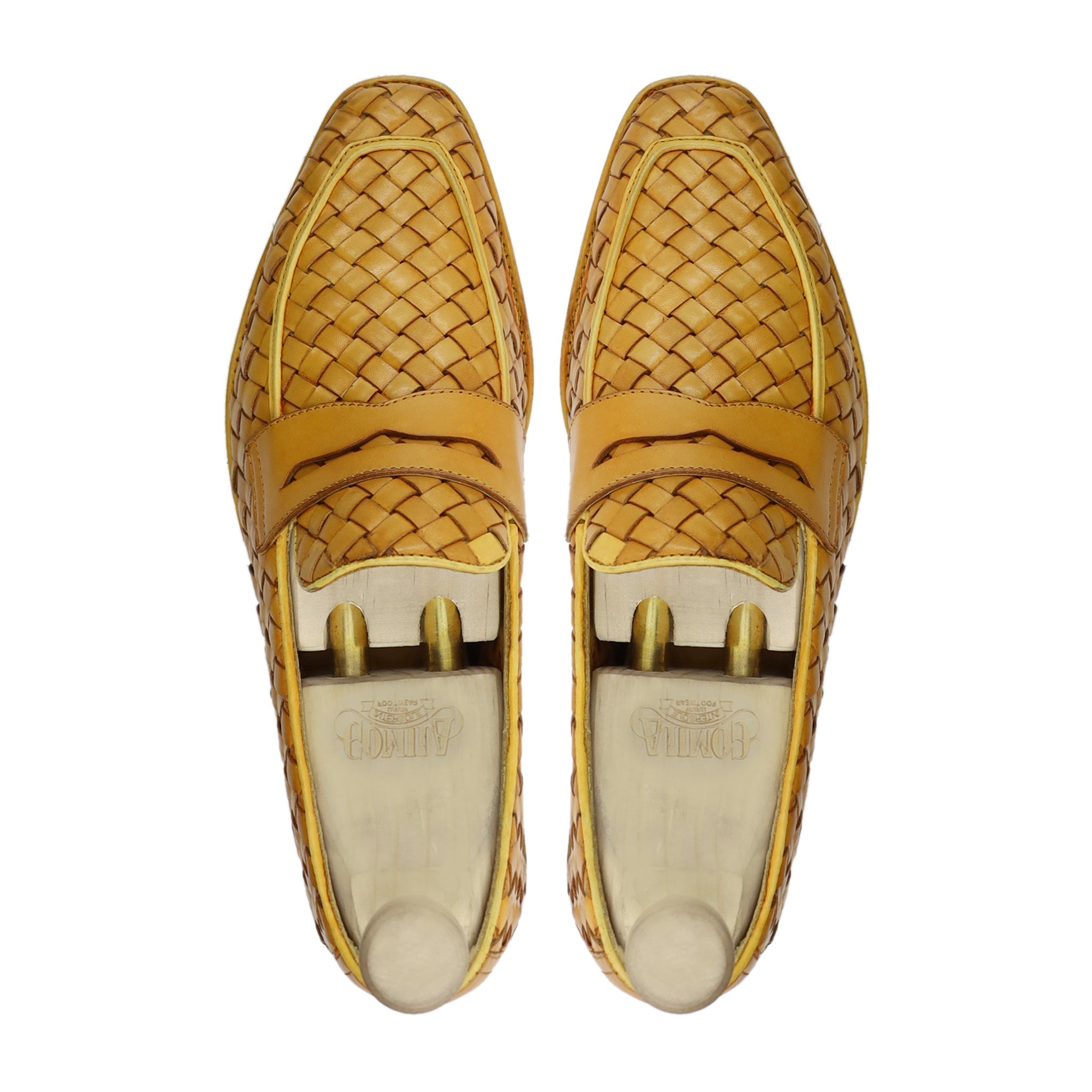 Coral - Men's Yellow Hand Woven Calf Leather Loafer