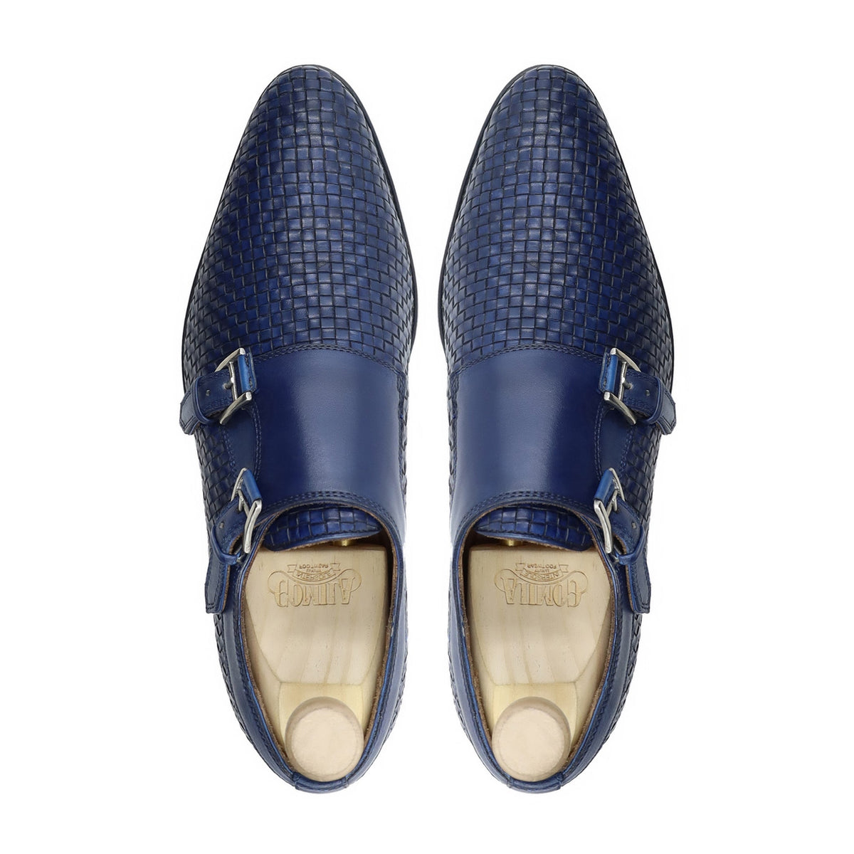Zonite - Men's Blue Hand Woven Calf Leather Double Monkstrap