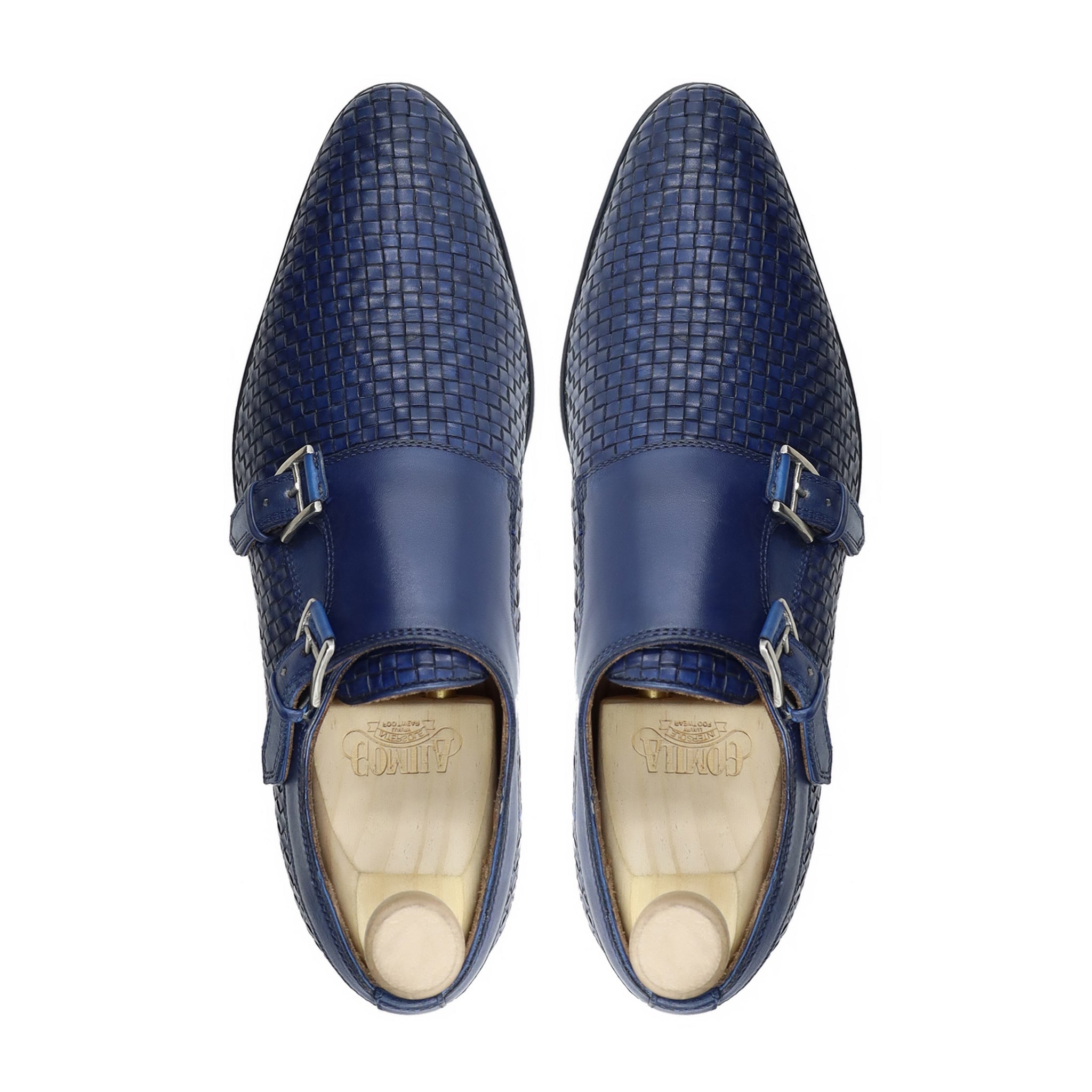 Zonite - Men's Blue Hand Woven Calf Leather Double Monkstrap