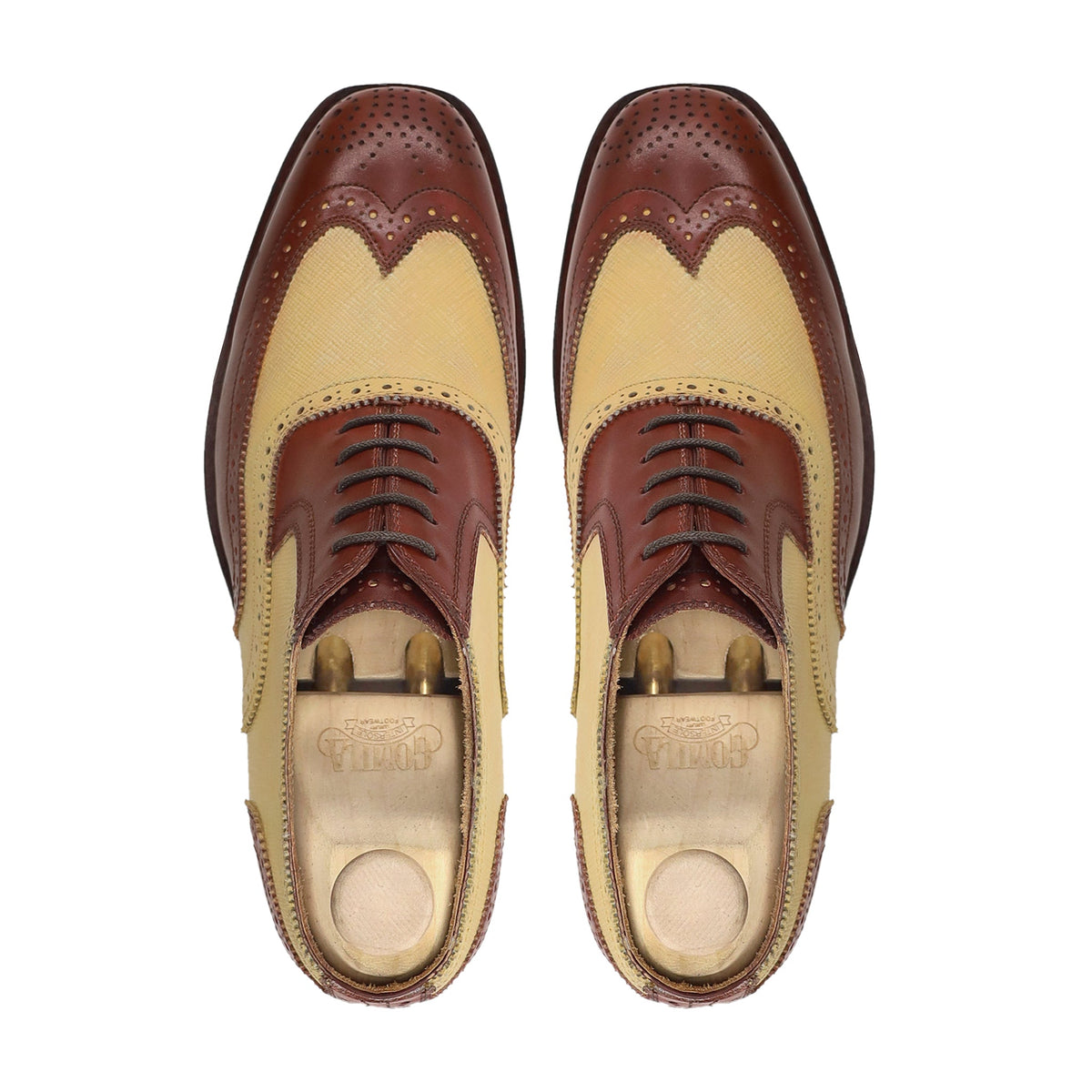 Flipo - Men's Reddish Brown Calf and Tan Camel Textured Leather Oxford Shoe - Goodyear Welted