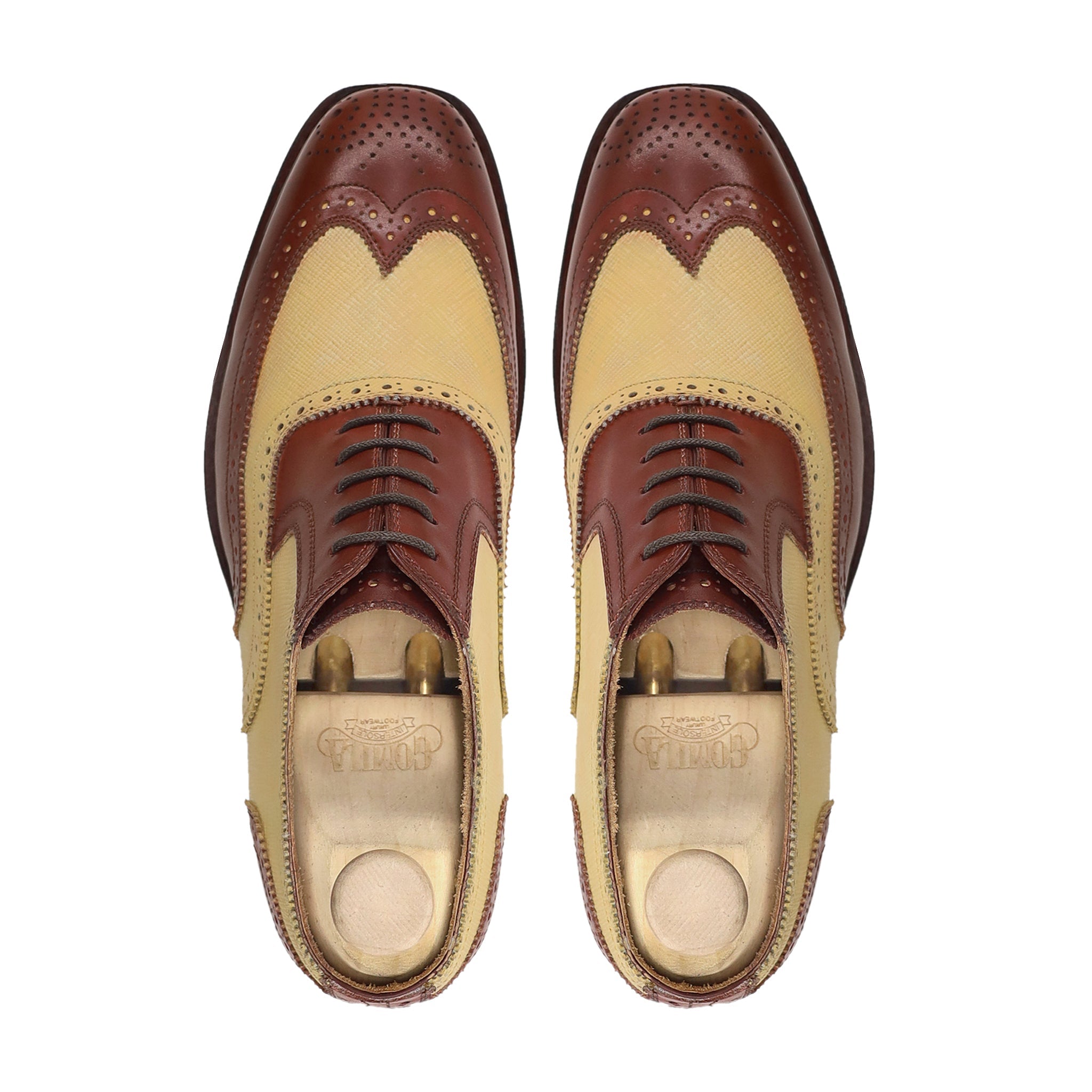 Flipo - Men's Reddish Brown Calf and Tan Camel Textured Leather Oxford Shoe - Goodyear Welted