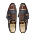 Shiloh - Men's Black Pebble Grain and Brown Patina Calf Leather Double Monkstrap