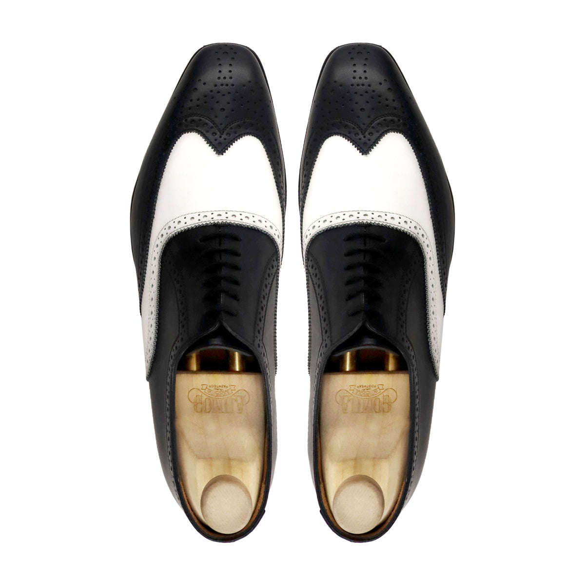 Josh - Men's Black and White Calf Leather Oxford Shoe