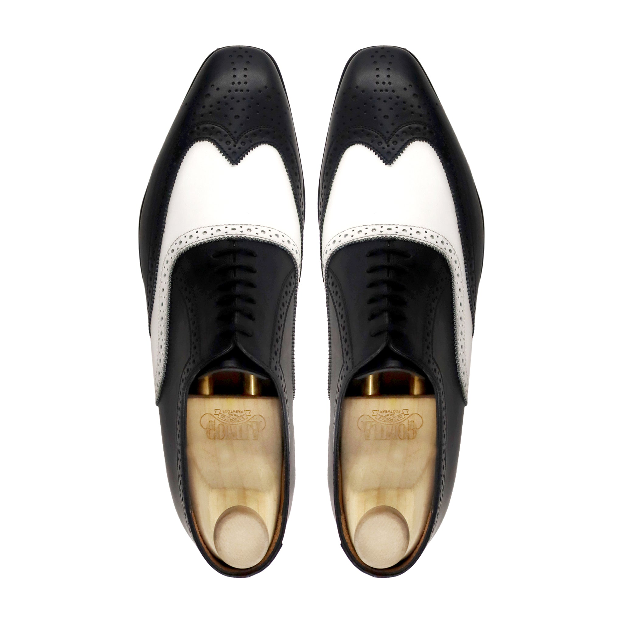 Josh - Men's Black and White Calf Leather Oxford Shoe