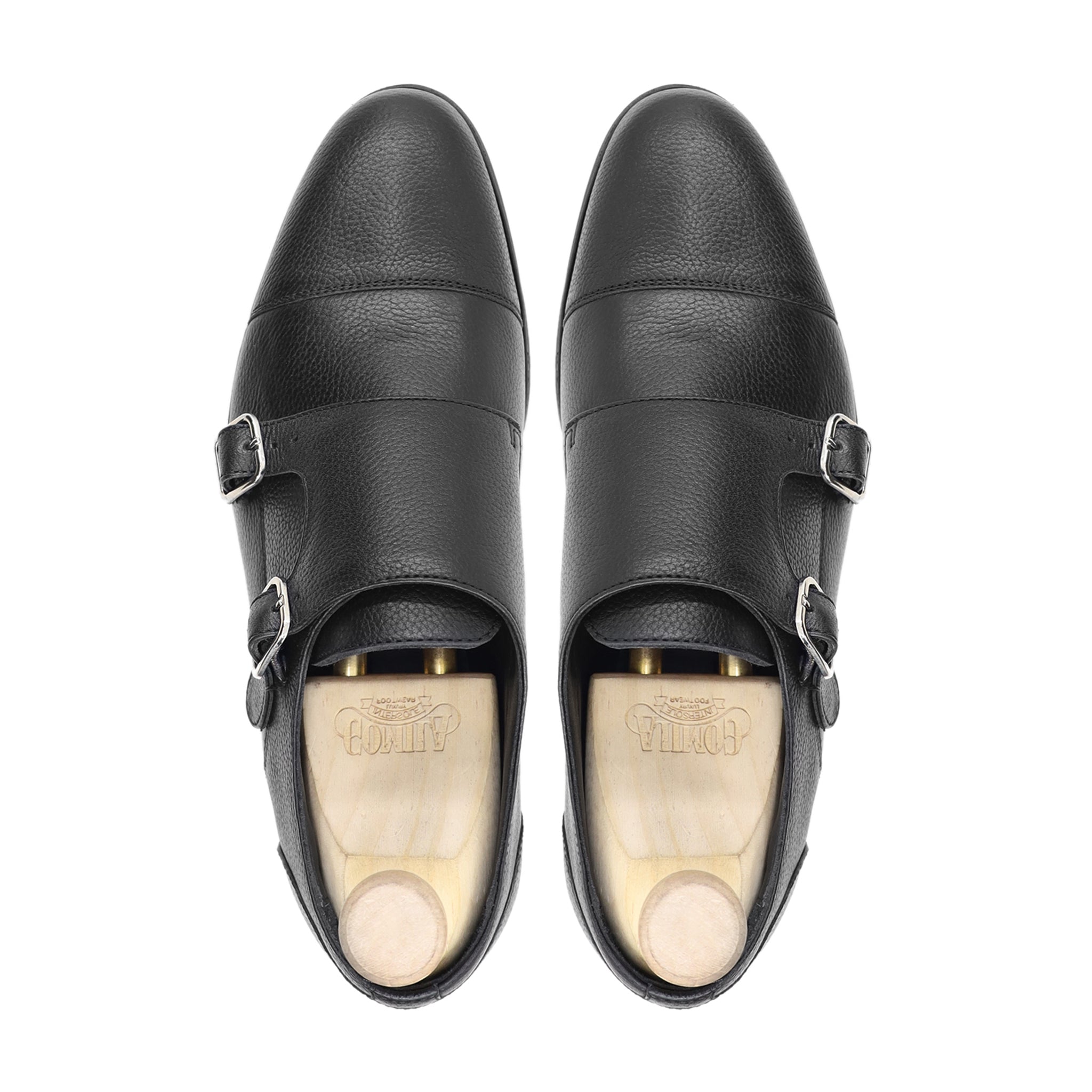 Glacier - Men's Black Pebble Grain Leather Double Monkstrap