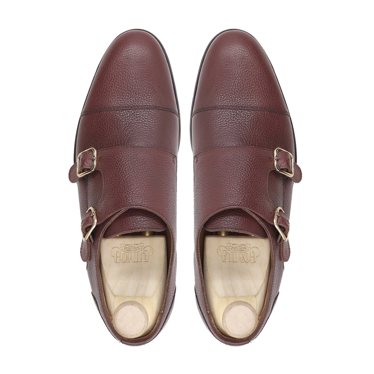 Glacier - Men's Oxblood Pebble Grain Leather Double Monkstrap