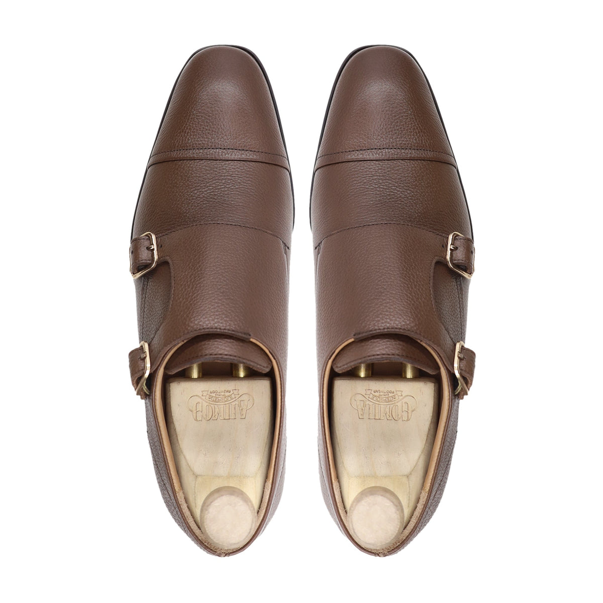 Arad - Men's Brown Pebble Grain Leather Double Monkstrap