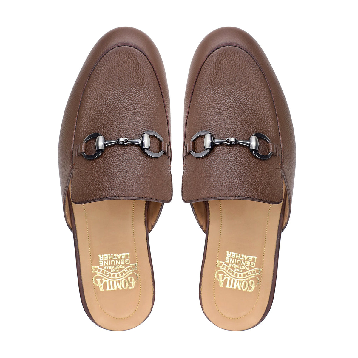 Dameka - Men's Brown Pebble Grain Leather Slipper