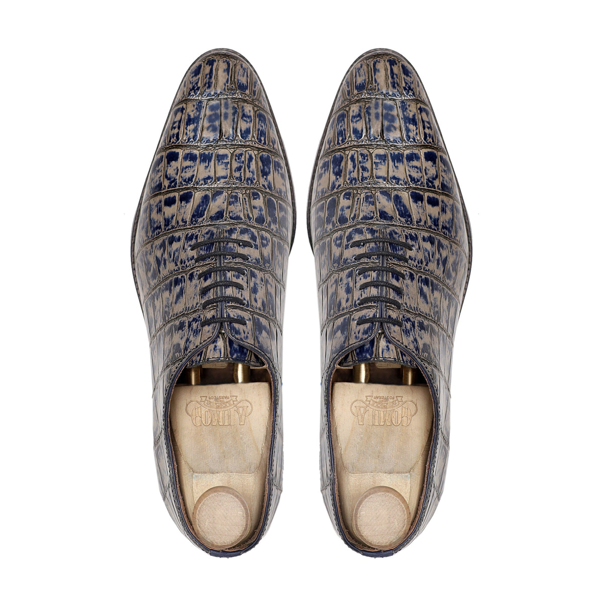 Flavio - Men's Grey and Blue Calf Leather Wholecut Shoe