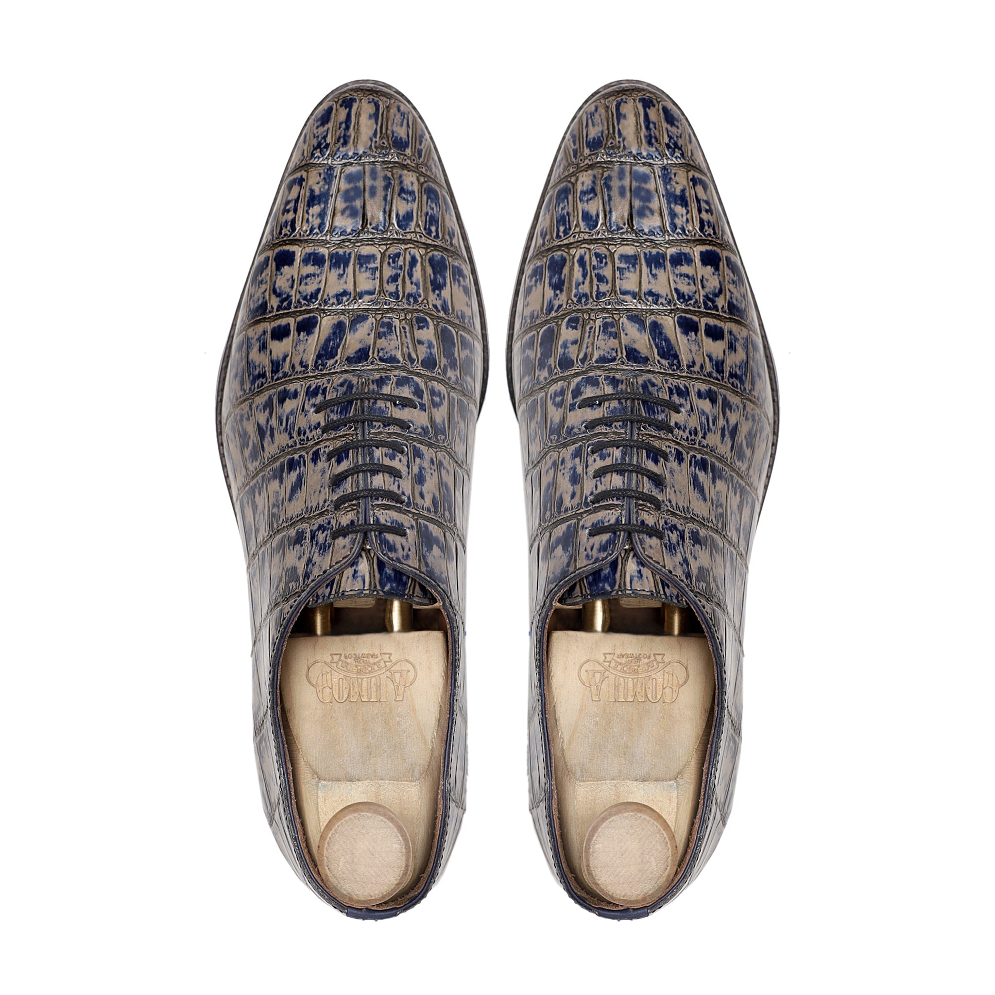 Flavio - Men's Grey and Blue Calf Leather Wholecut Shoe