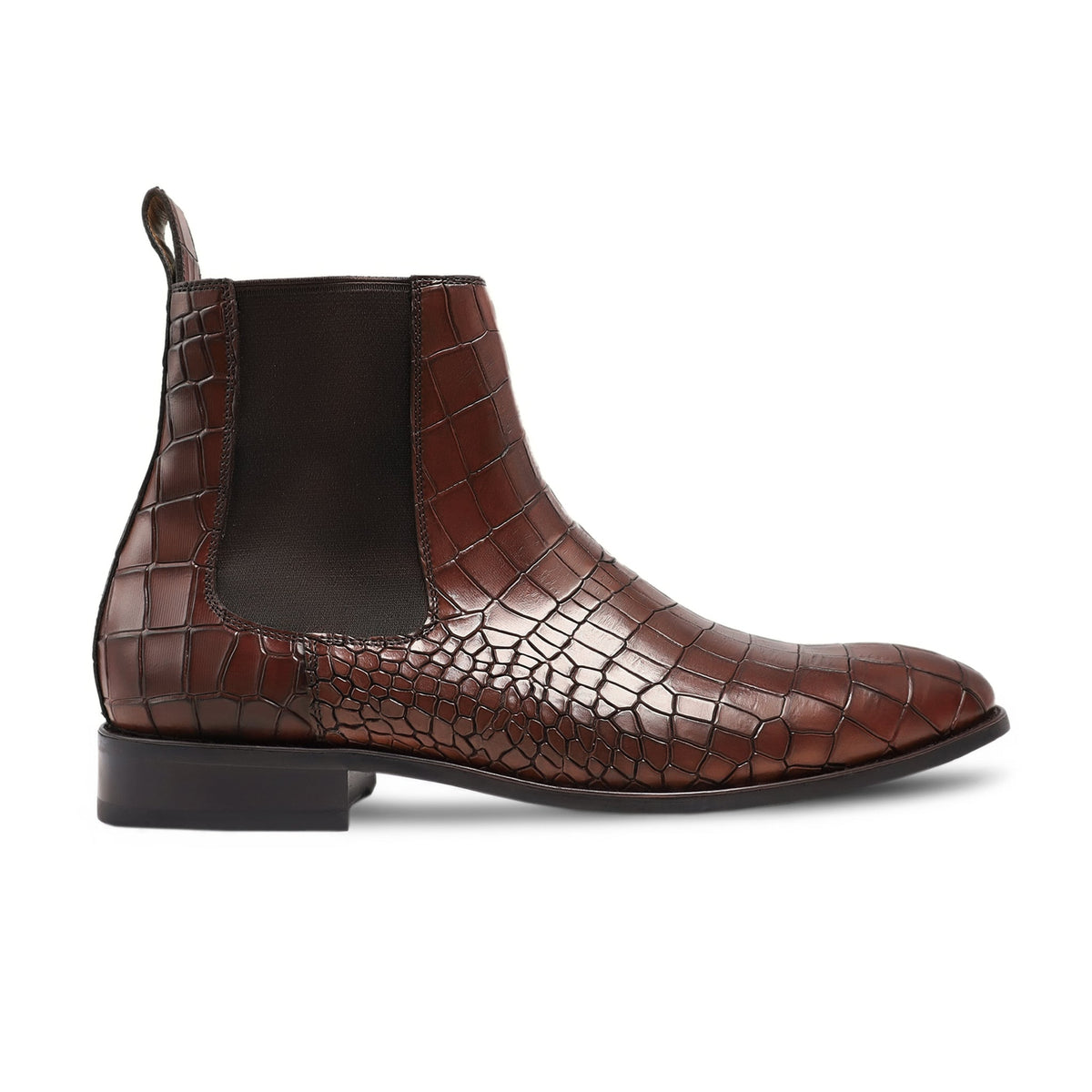 Bardan - Men's Brown Crocodile Printed Calf Leather Chelsea Boot
