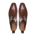 Bardan - Men's Brown Crocodile Printed Calf Leather Chelsea Boot
