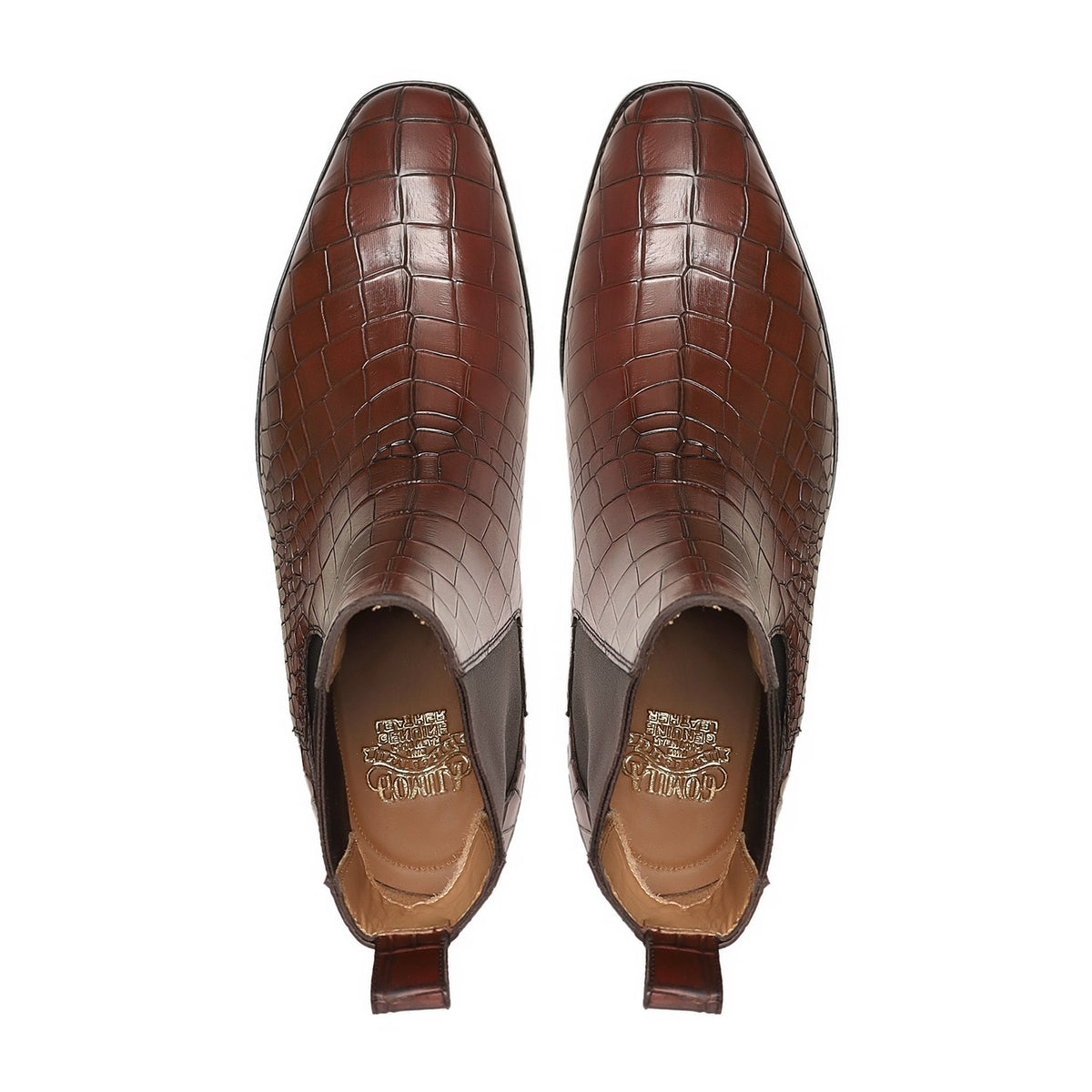 Bardan - Men's Brown Crocodile Printed Calf Leather Chelsea Boot