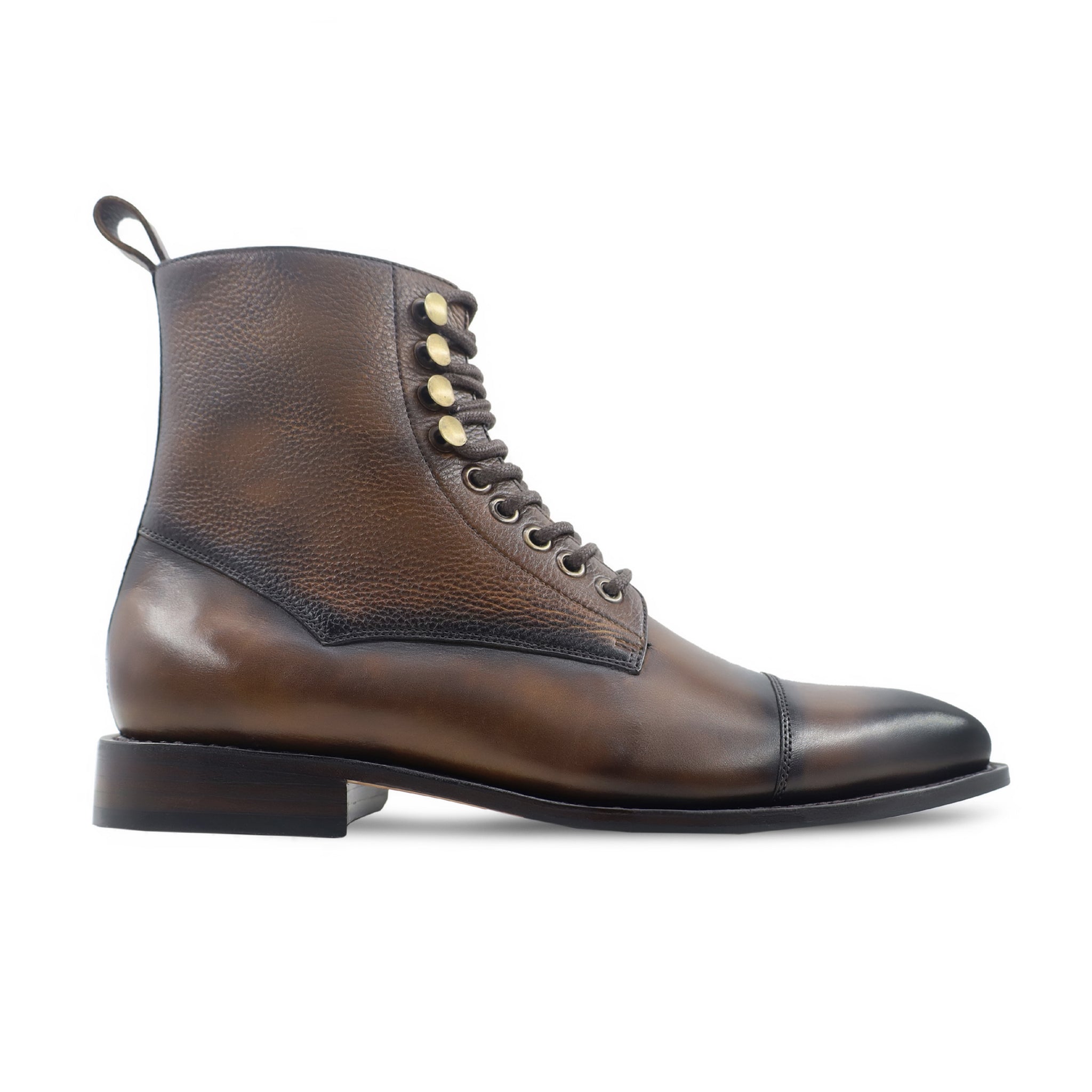 Kenji - Men's Burnished Brown Calf and Pebble Grain Leather Boot - Goodyear Welted