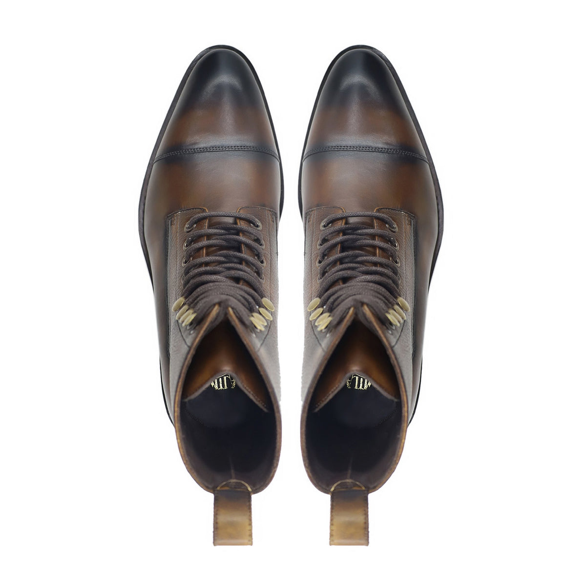 Kenji - Men's Burnished Brown Calf and Pebble Grain Leather Boot - Goodyear Welted