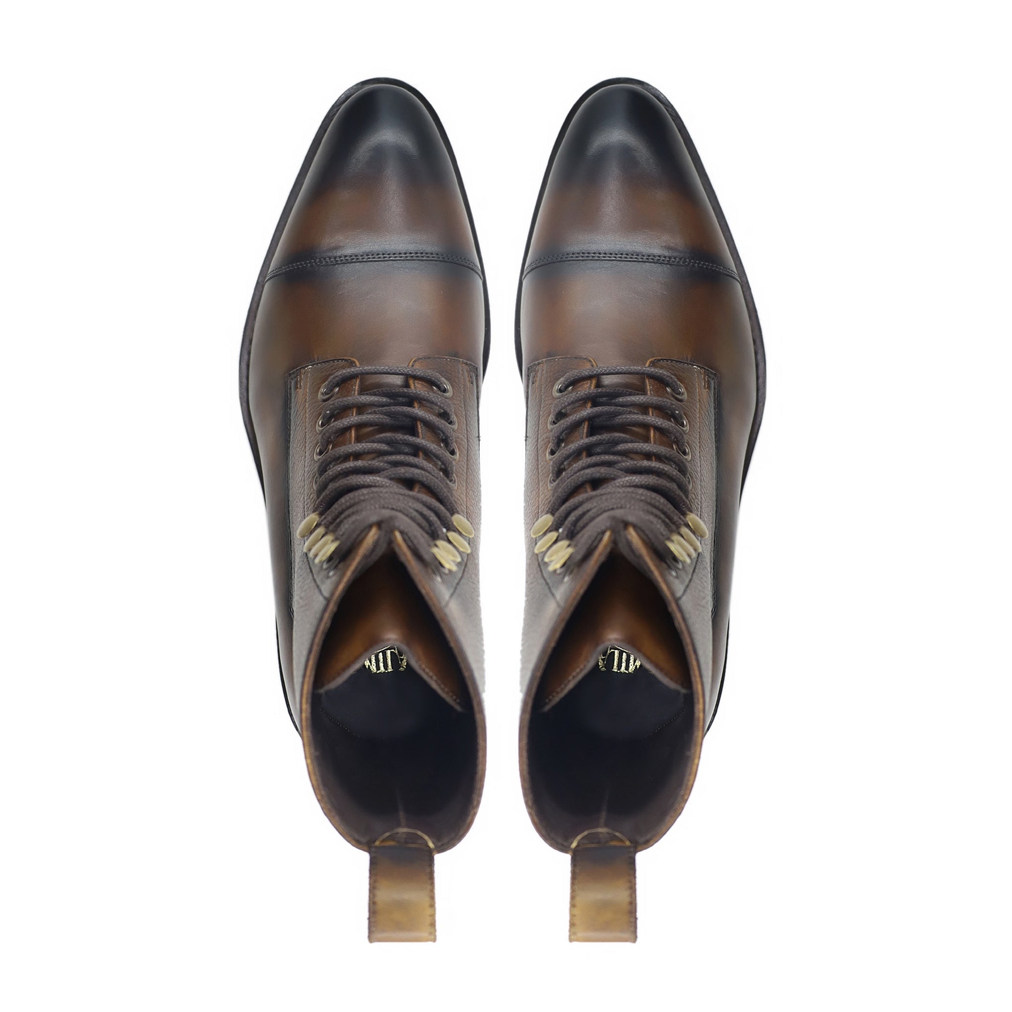 Kenji - Men's Burnished Brown Calf and Pebble Grain Leather Boot - Goodyear Welted