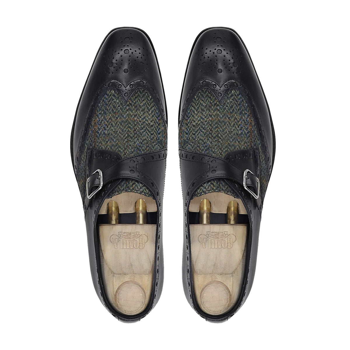 Donae - Men's Black Calf Leather and Harris Tweed Single Monkstrap