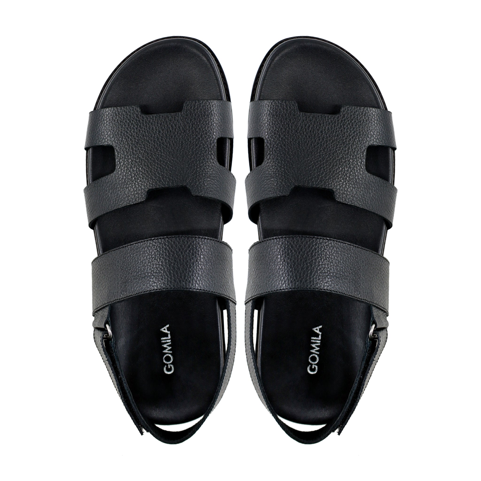 Reeve- Men's Black Pebble Grain Leather Sandal