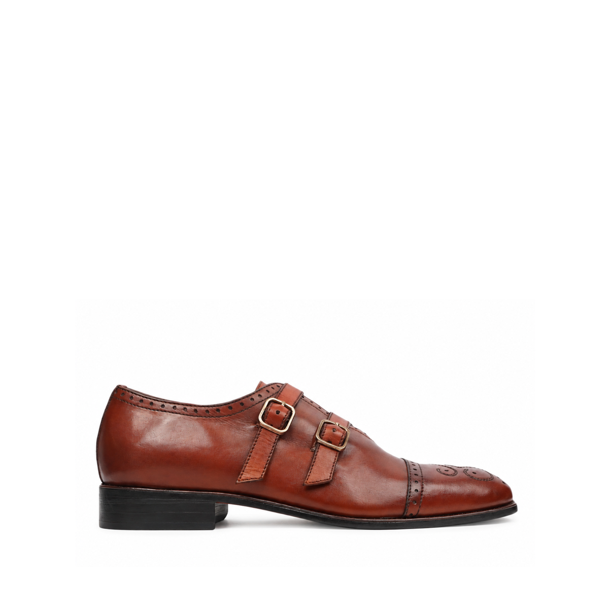 Nobara - Men's Burgundy Brown Calf Leather Double Monstrap